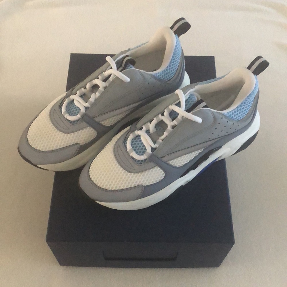 Dior B22 Sneaker White and Blue Technical Mesh and Gray Calfskin - Picture 3 of 16